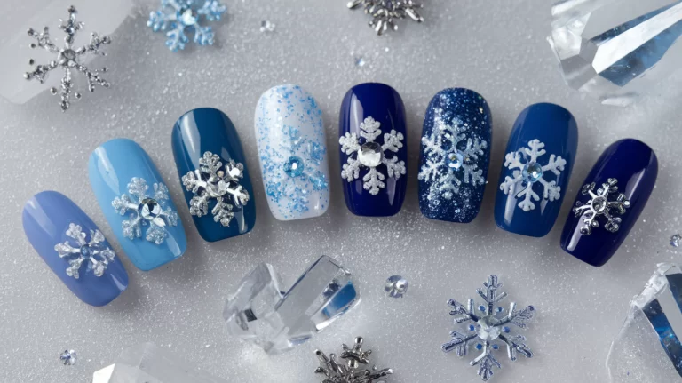 15 Stunning Blue Snowflake Nail Designs to Embrace Winter Magic