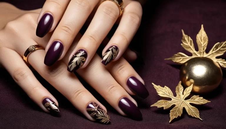 A stylish and chic display of dark plum nail designs, showcasing a variety of rich and bold autumn-inspired nail art.