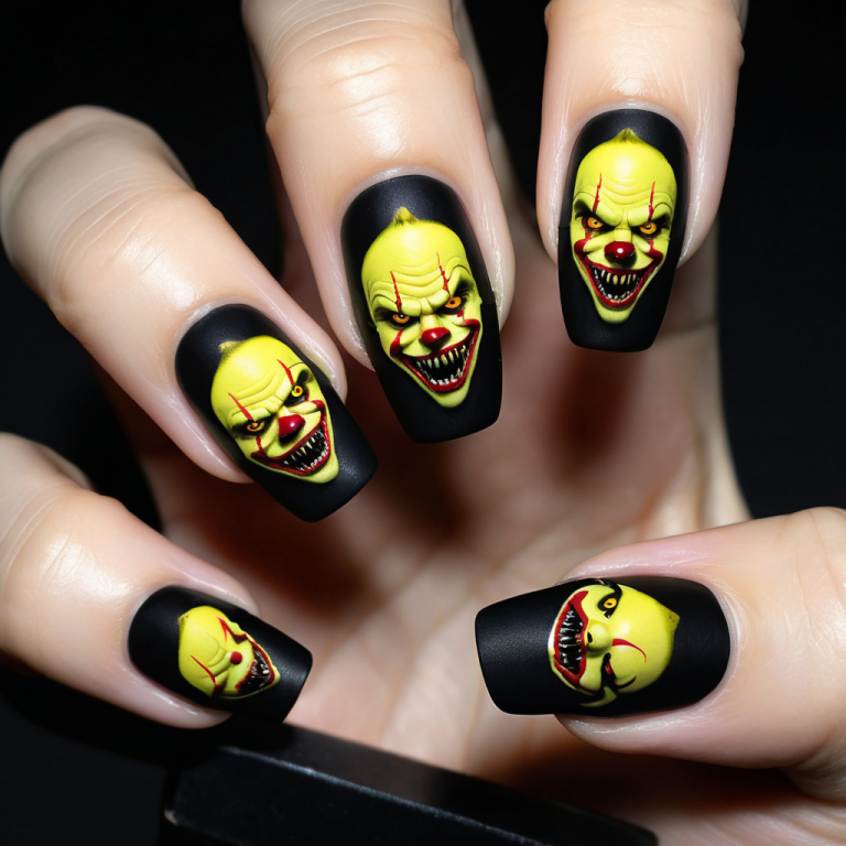 Pennywise Nail Designs for a Spooky Halloween Manicure