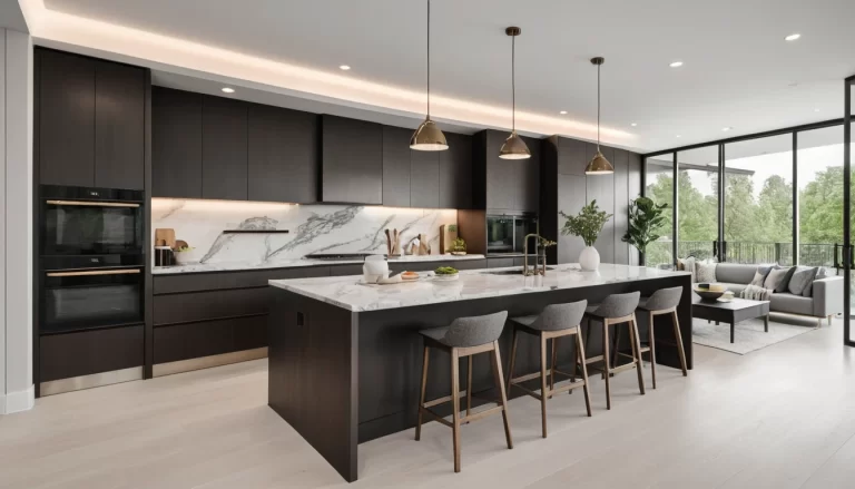 A modern, luxurious kitchen interior with a sleek, open-concept layout.