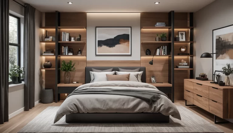 Stylish and cozy small modern bedroom designed for men